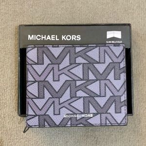 MK Micheal Kors Slim Bi Fold Jet Set Wallet Grey/Multi NEW 86S2LMNF1B